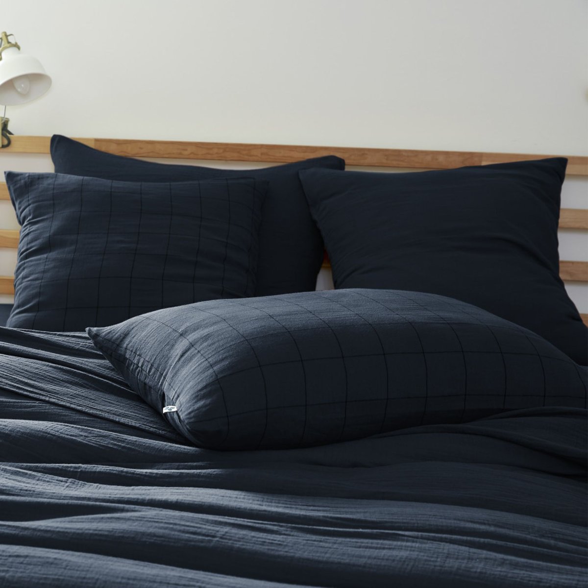 Taie d'oreiller gaze de coton Match bleu, TERRE DE NUIT
