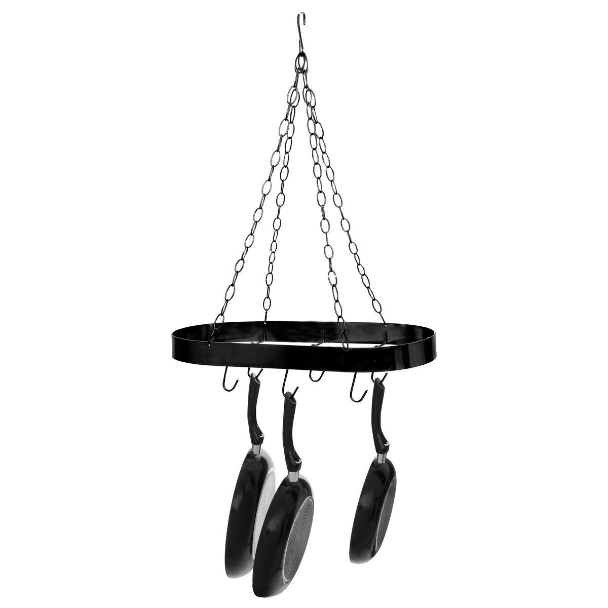 Oval Metal Ceiling Pot Rack in Matte Black black, SO'HOME