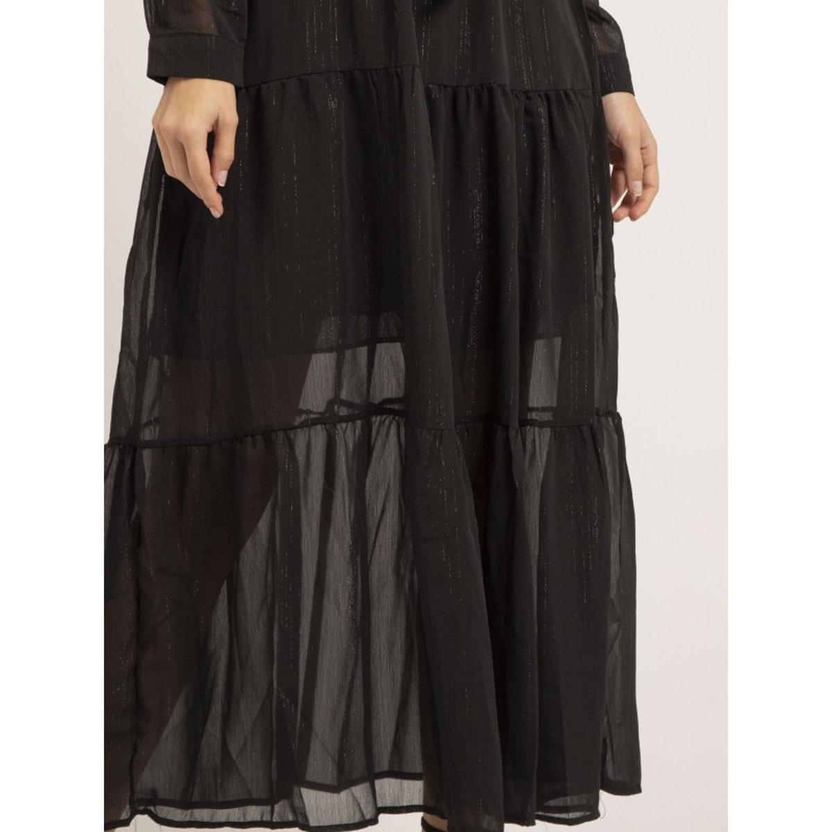 Robe Longue Fil Fil textile Izida noir, DONA LISA