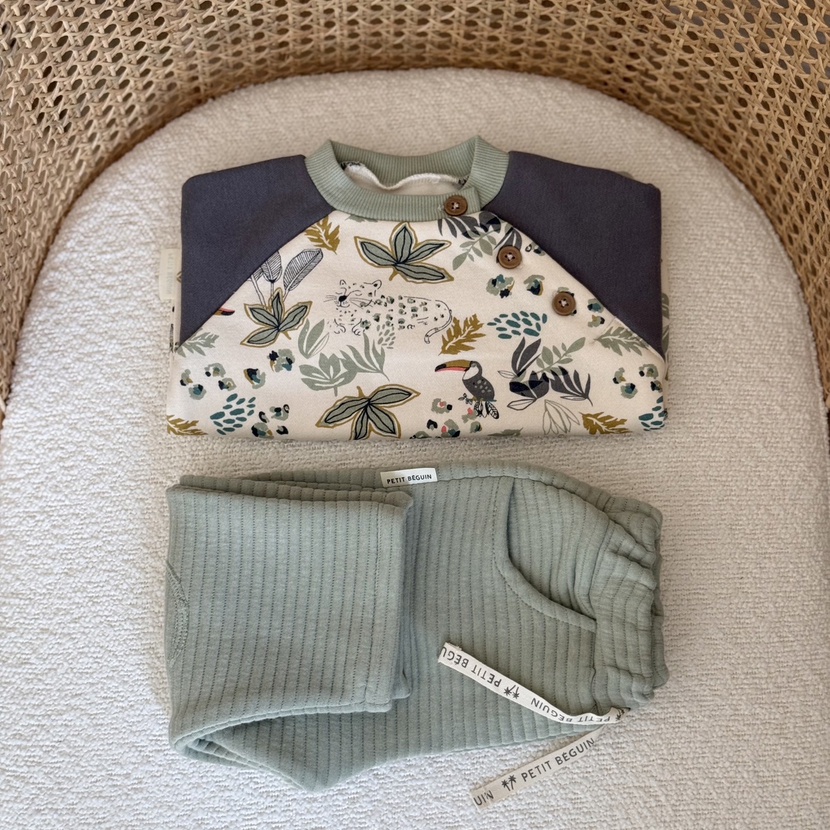 Ensemble enfant sweat et pantalon en molleton Boavista kaki, PETIT BEGUIN