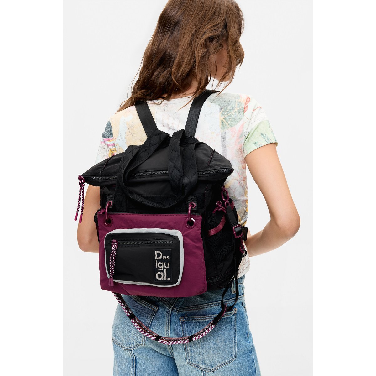 Grand sac à dos en nylon noir, DESIGUAL