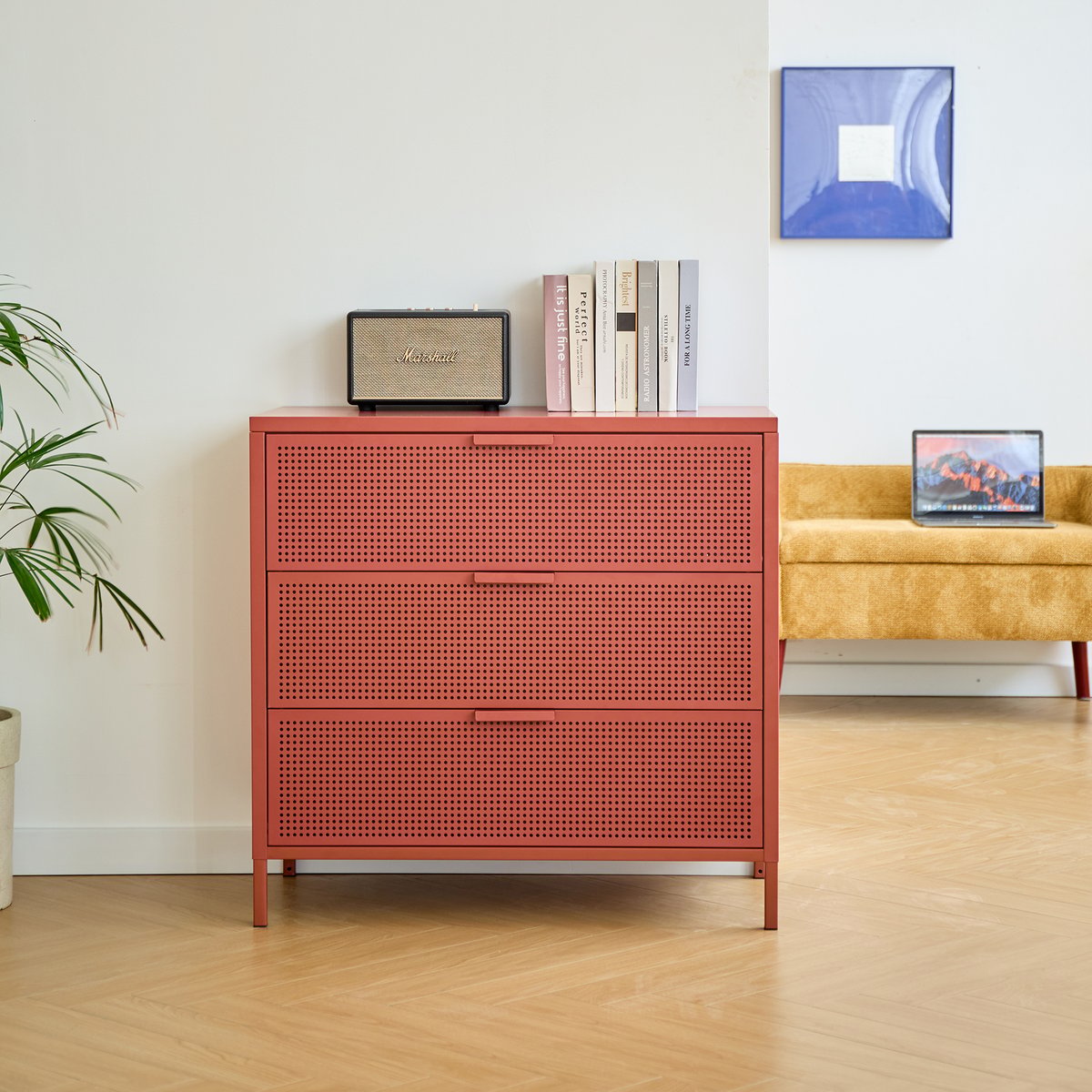 Commode 3 tiroirs, métal, JOEN terracotta, NORDLYS