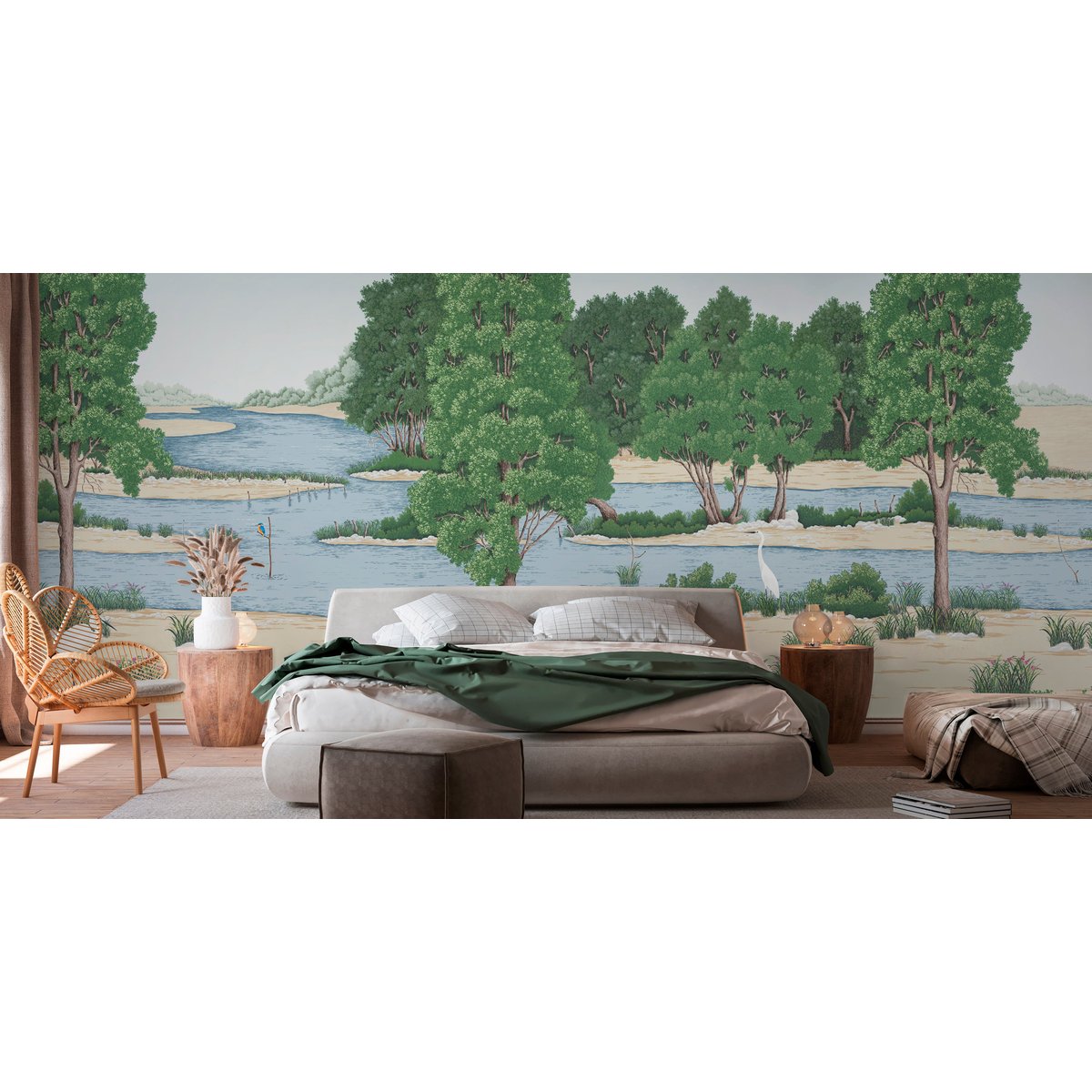 Papier peint panoramique Loire sauvage XL - Lés non raccordables 480 x 280 cm vert, LE PAPIERS DE NINON