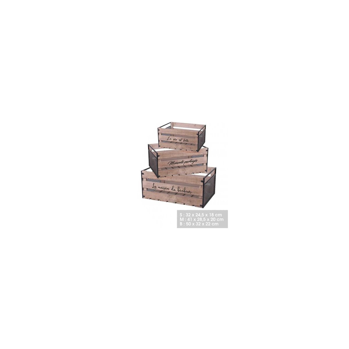 Set de 3 Caisses en Bois et Métal avec Messages bois, WADIGA