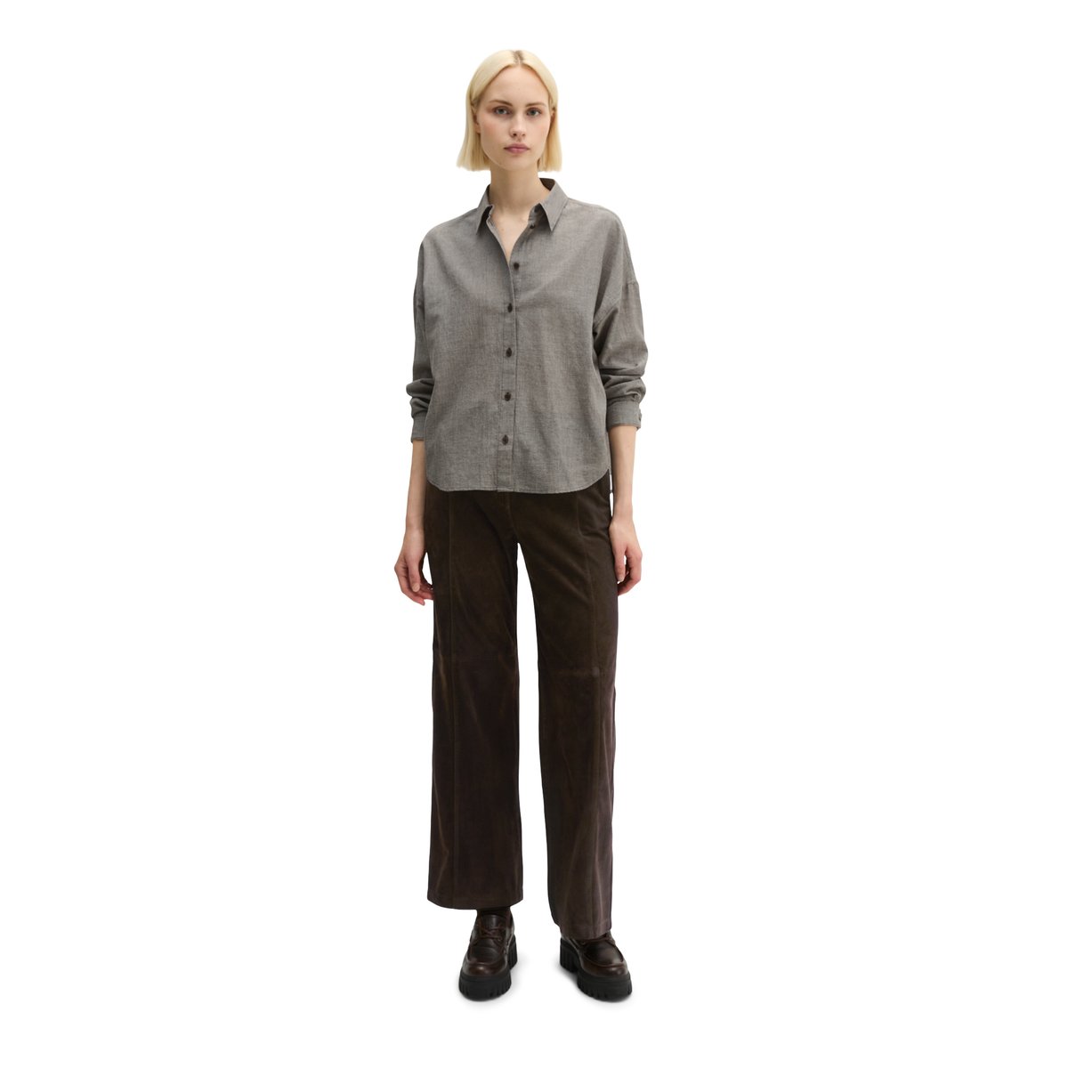 Chemisier oversize en seersucker en pur coton biologique marron, MARC O'POLO