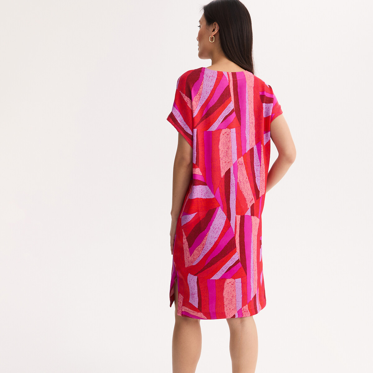 Robe au genou manches courtes imprimée en viscose imprimé corail, ANNE WEYBURN