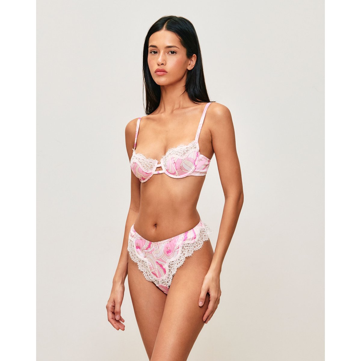 Tanga en satin et dentelle à motifs cerises GLOSSYPAISLIZ rose, UNDIZ