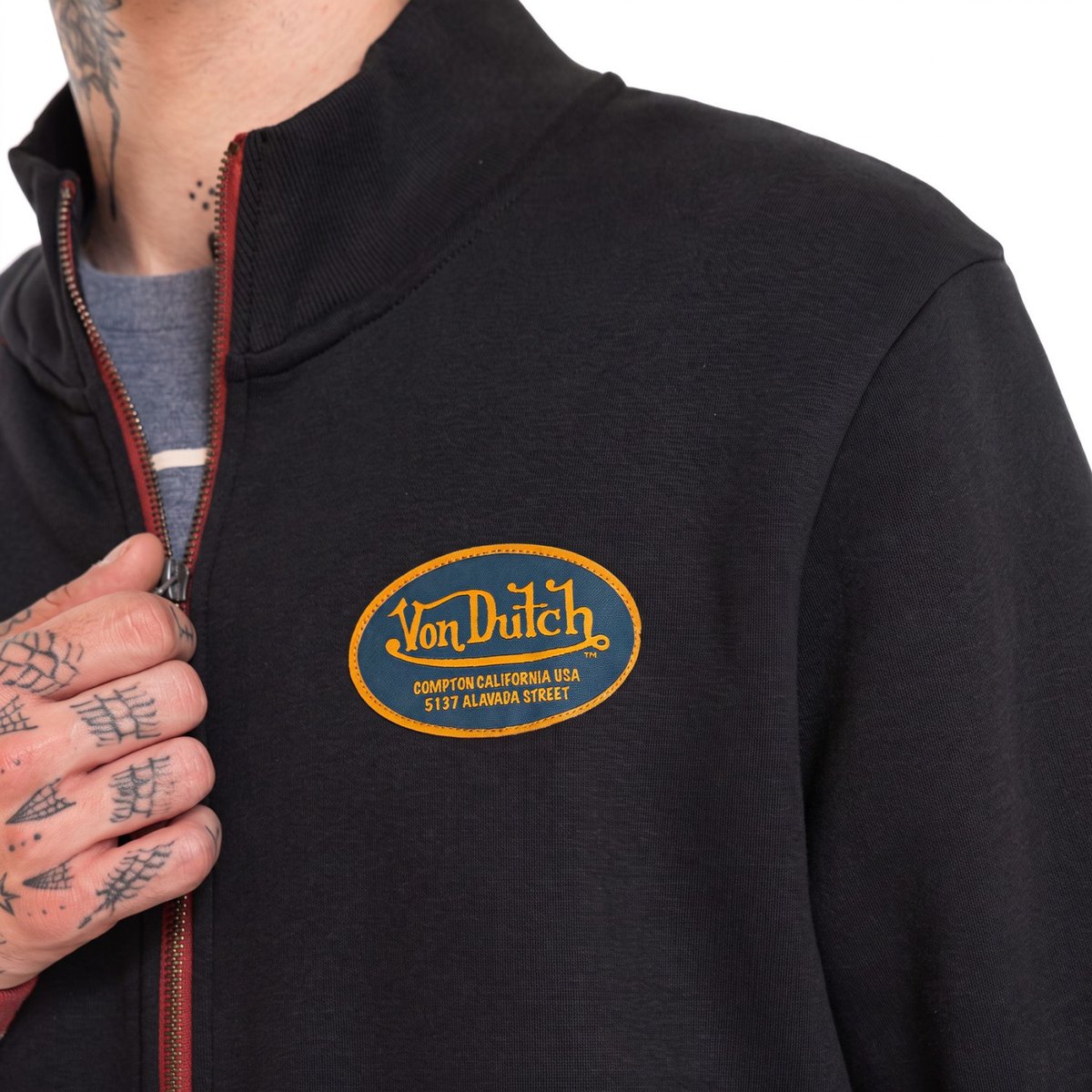 Sweatshirt coton WYATT noir/rouge, VON DUTCH