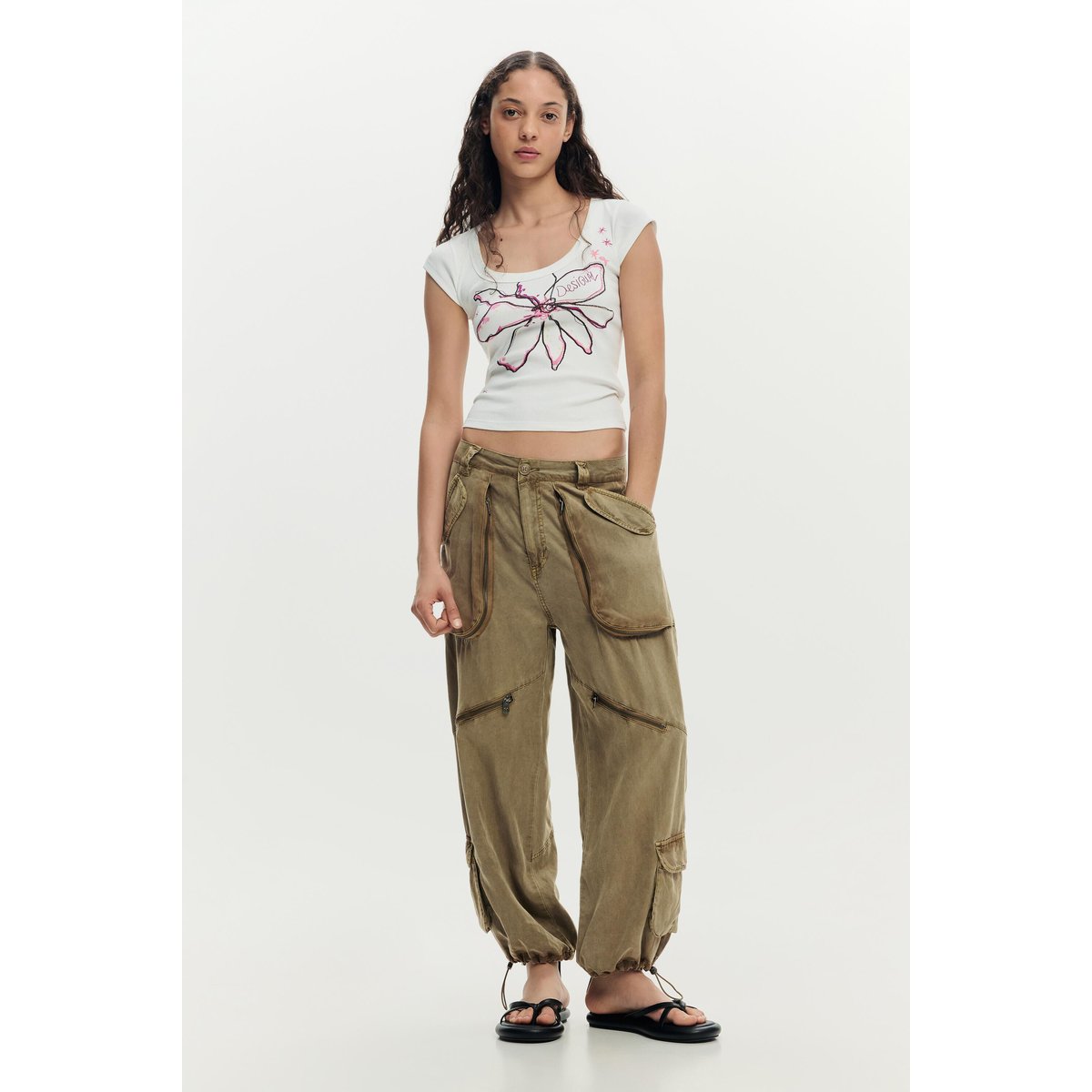 T-shirt ajusté fleur blanc, DESIGUAL