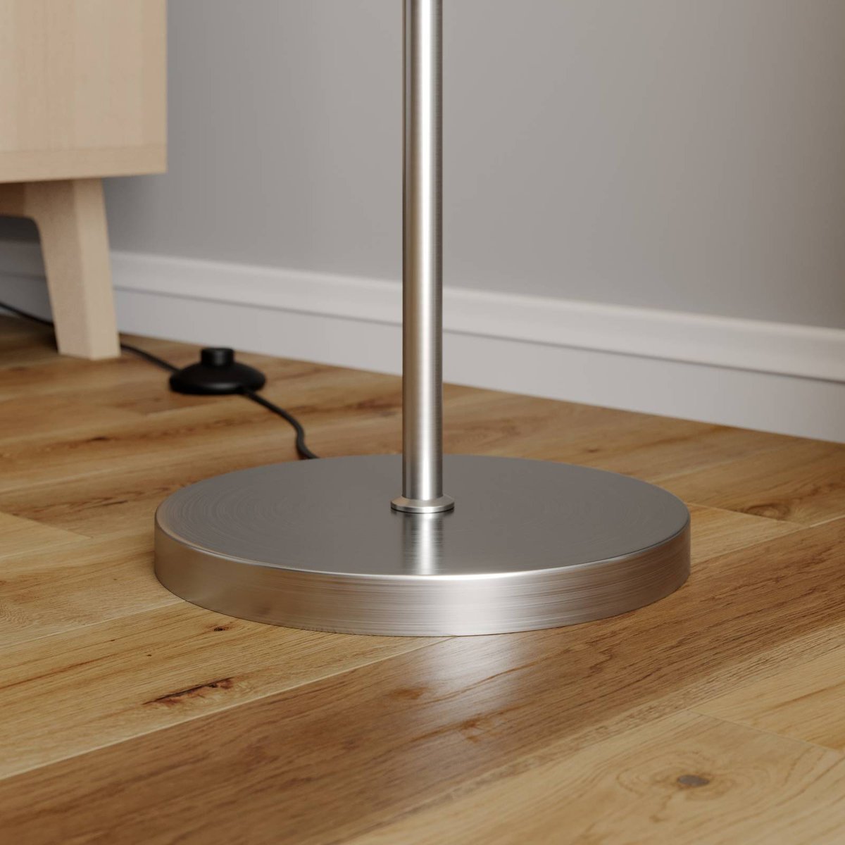 Lampadaire en métal, Sonika nickel satiné, blanc opalin, LINDBY