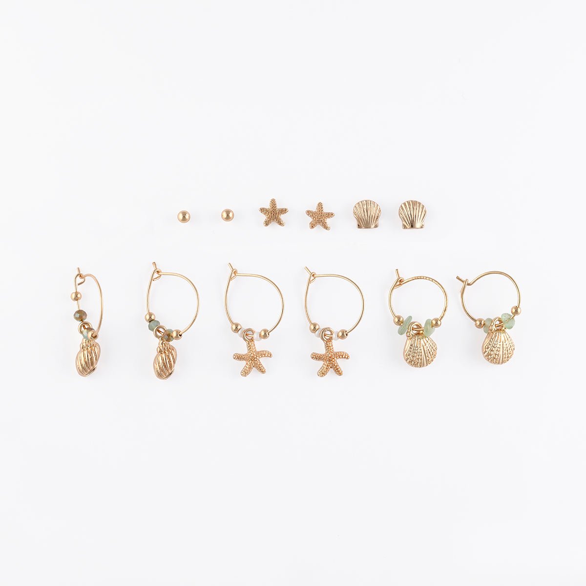 Set x6 paires de créoles et puces d'oreilles mer doré, BALABOOSTE