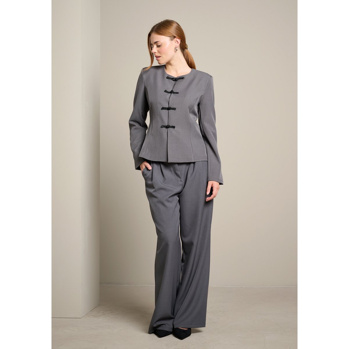 Blazer à fermeture fantaisie gris, LOLALIZA