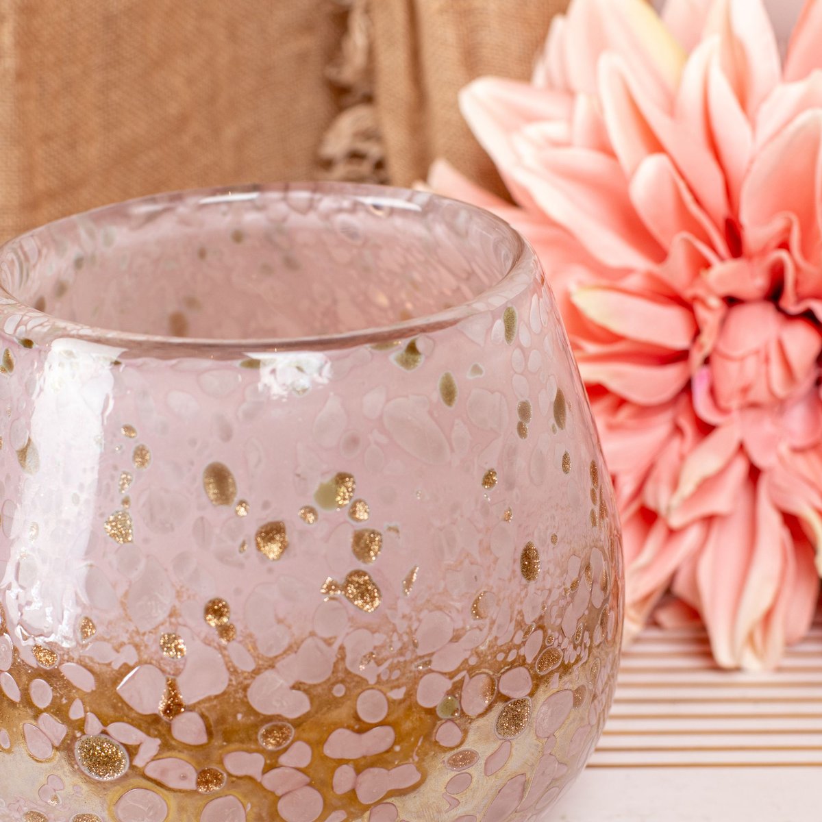 Pot en verre soufflé h12cm, COPPRA rose, NOW'S HOME