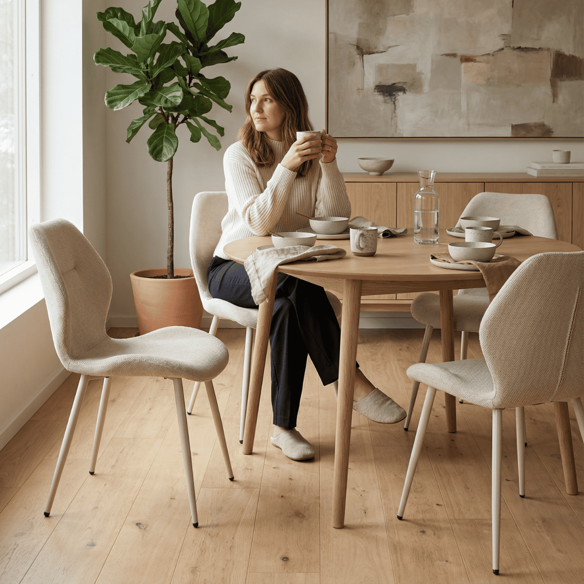 Lot de 4 chaises en tissu - ASHLEY crème, CALICOSY