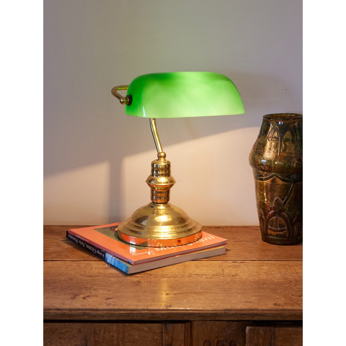 Lampe de bureau en verre vert Julia N°1054 - Bon état vert, DEBONGOUT