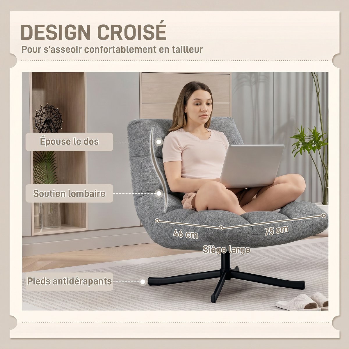 Accent Chair Chenille (100 % polyester) Gris gris, HOMCOM