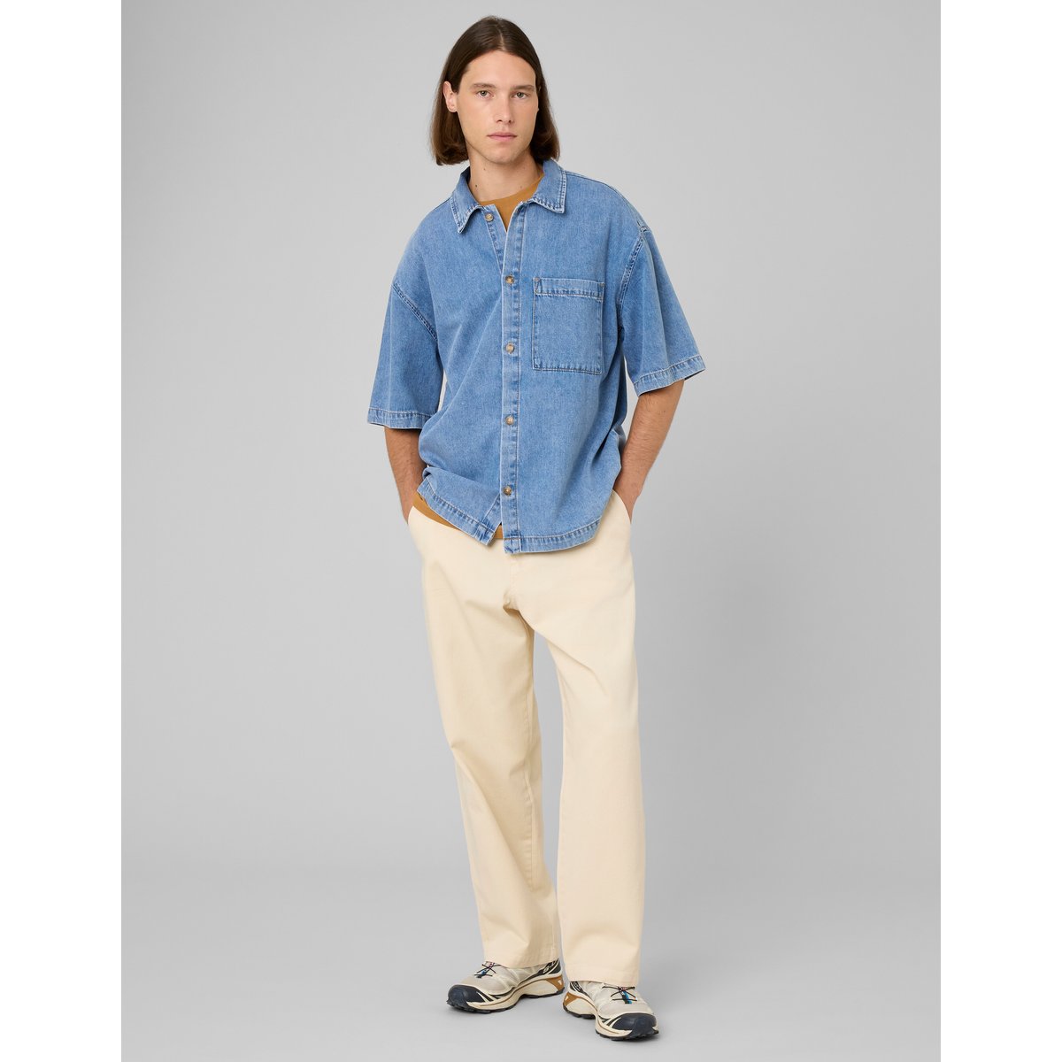 Chemise en jean manches courtes bleu moyen, BZB