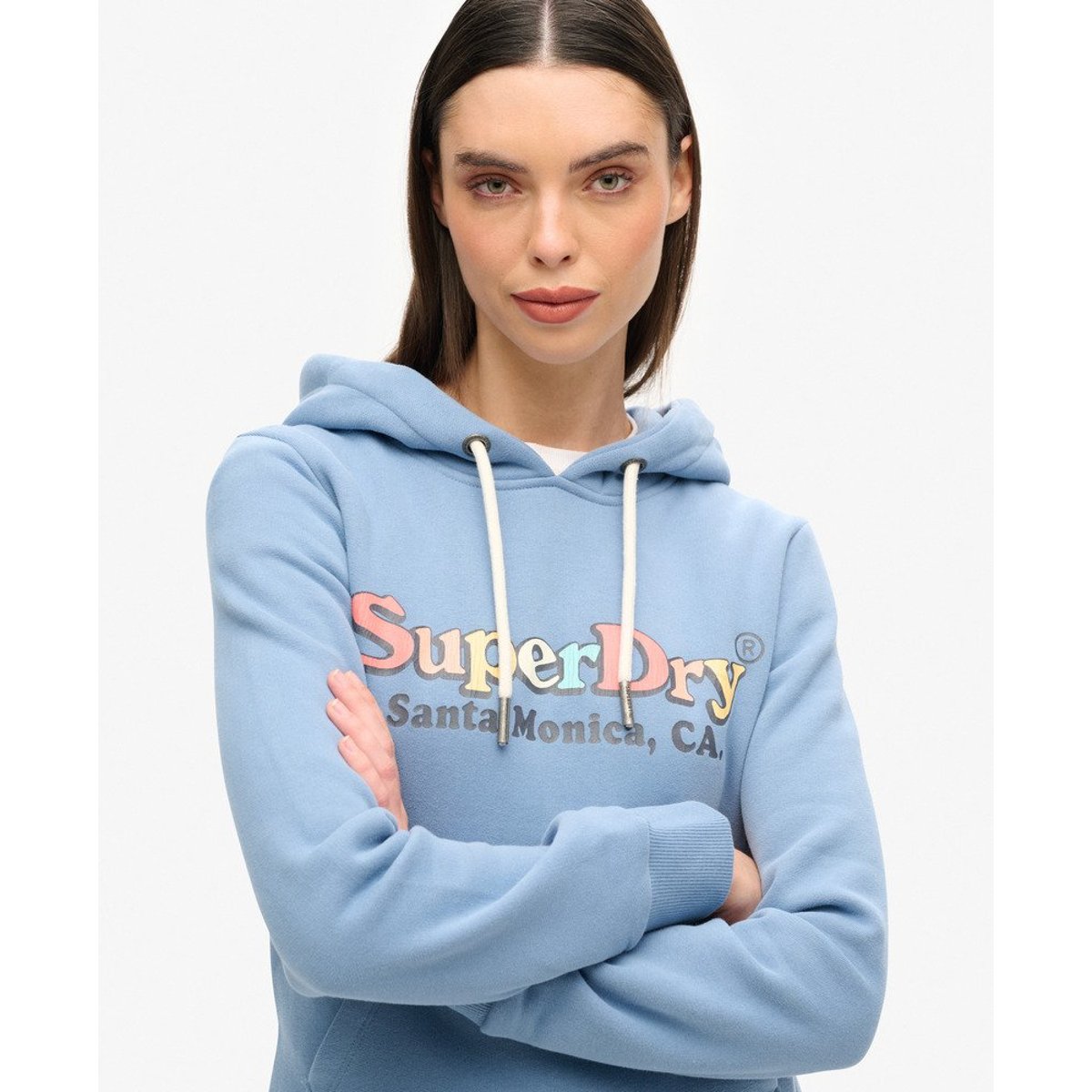 Sweat à capuche à logo arc-en-ciel bleu marée, SUPERDRY