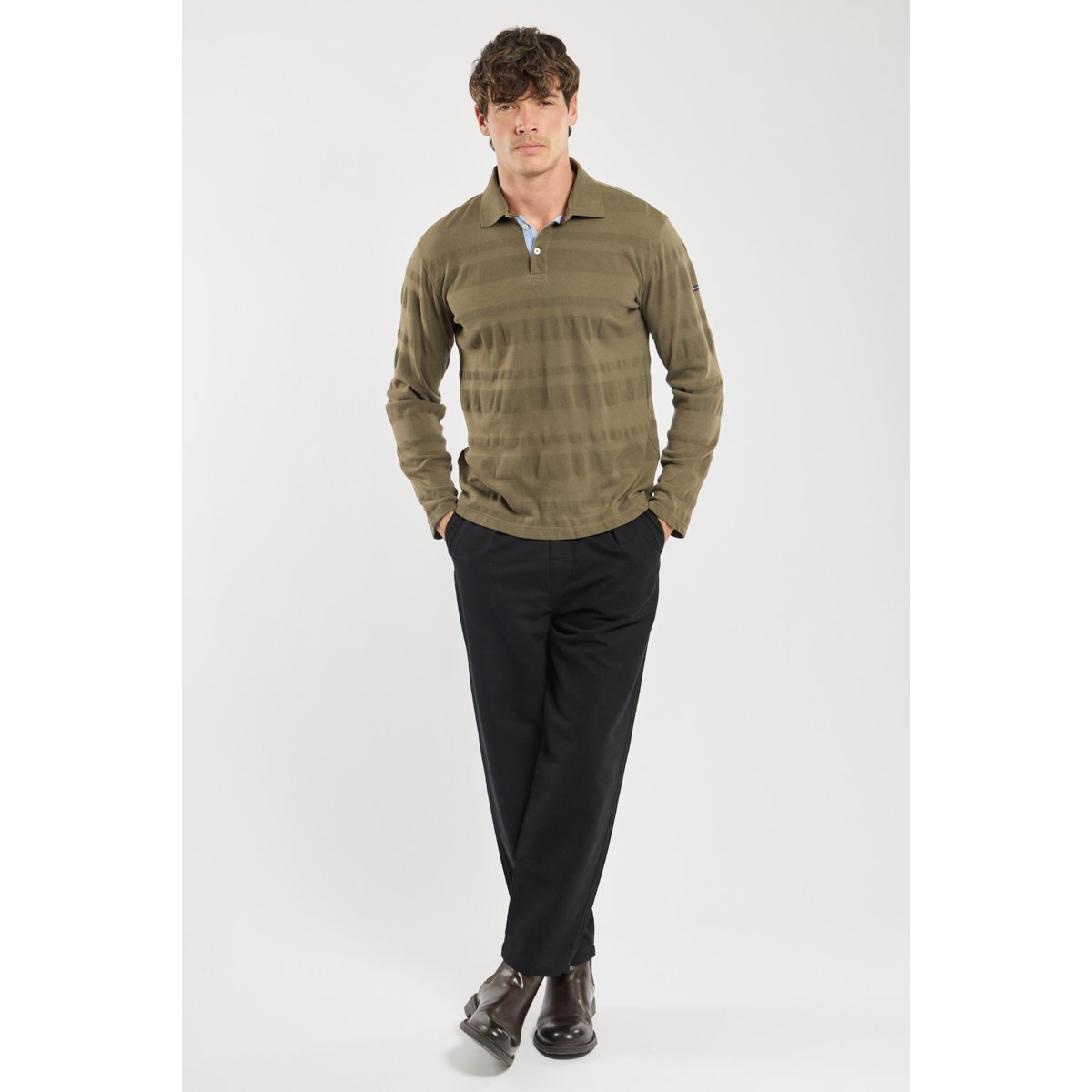 Polo rayures fantaisie - coton olive, ARMOR-LUX