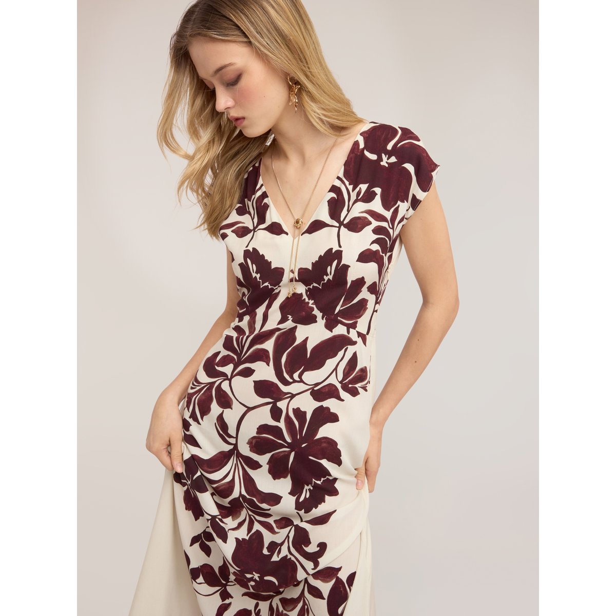 Robe longue imprimée burgundy, MOTIVI