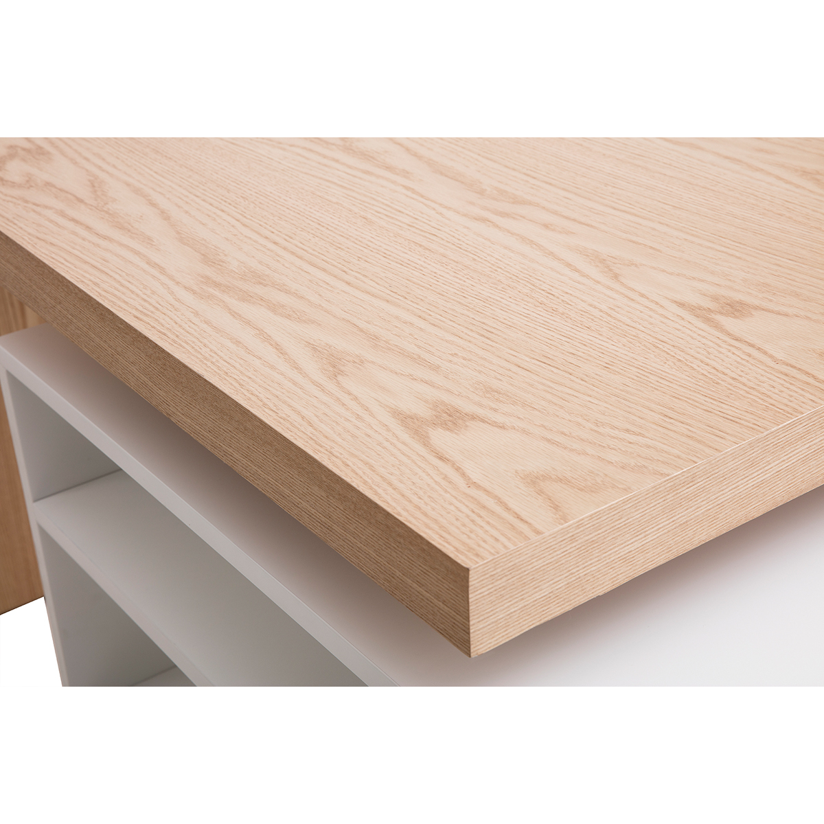 îlot - table de bar modulable avec rangement blanc mat et bois clair chêne L140-177 cm MAX blanc, MILIBOO