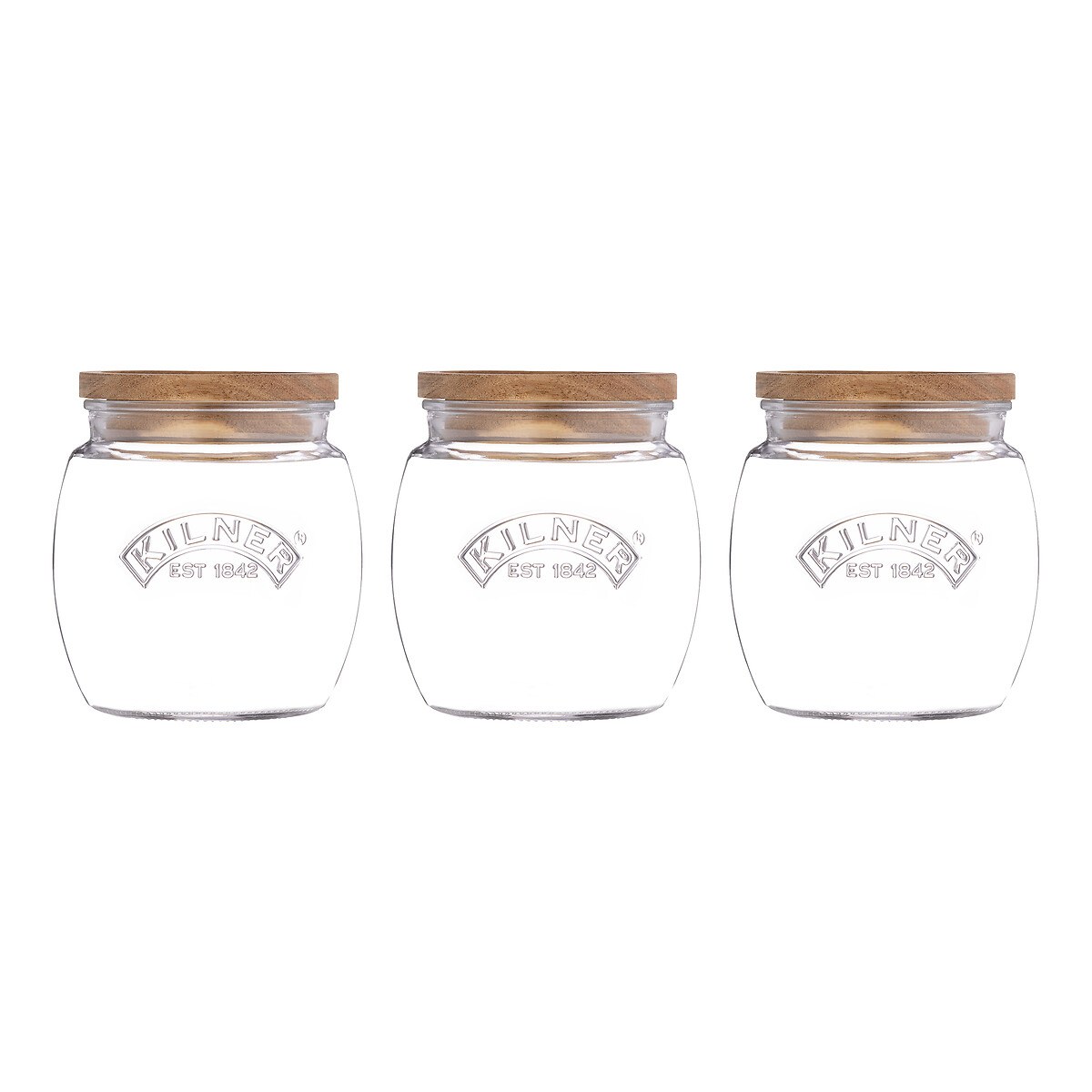 Set of 3 Universal Jars with Wooden Lid glass, KILNER