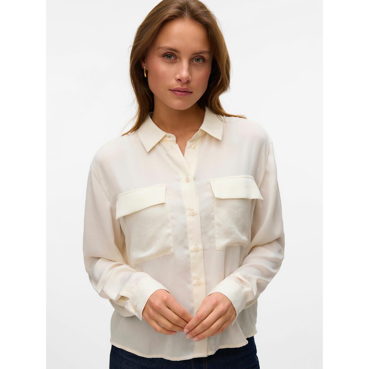Vloeiend shirt met 2 opgestikte zakken beige   , VERO MODA