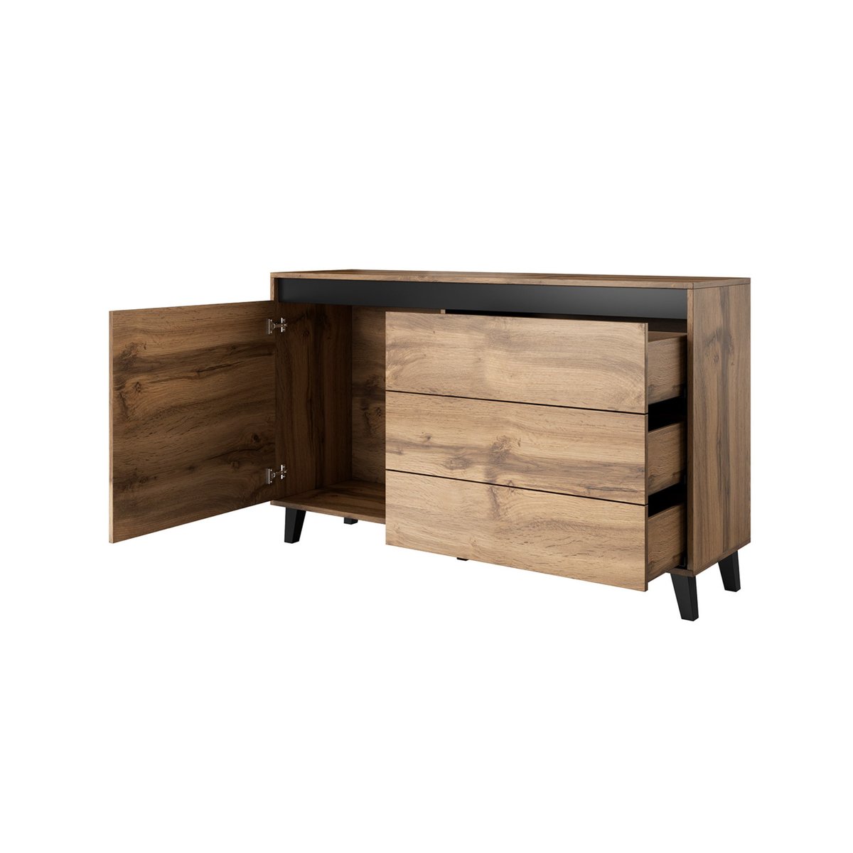 Buffet bas effet bois 3 tiroirs et 1 porte, LORD bois, BEST MOBILIER