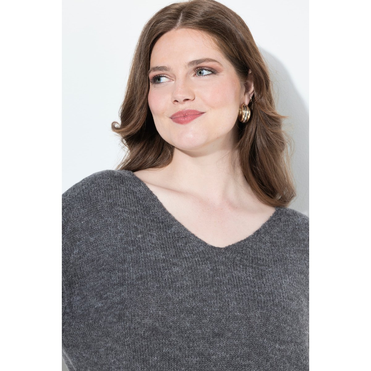 Pull manches longues et col en V gris graphite, ULLA POPKEN