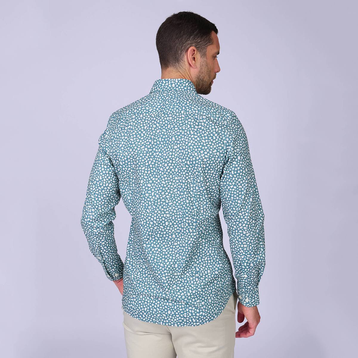 Chemise fleurie cintrée Hulric bleu mineral, MISE AU GREEN
