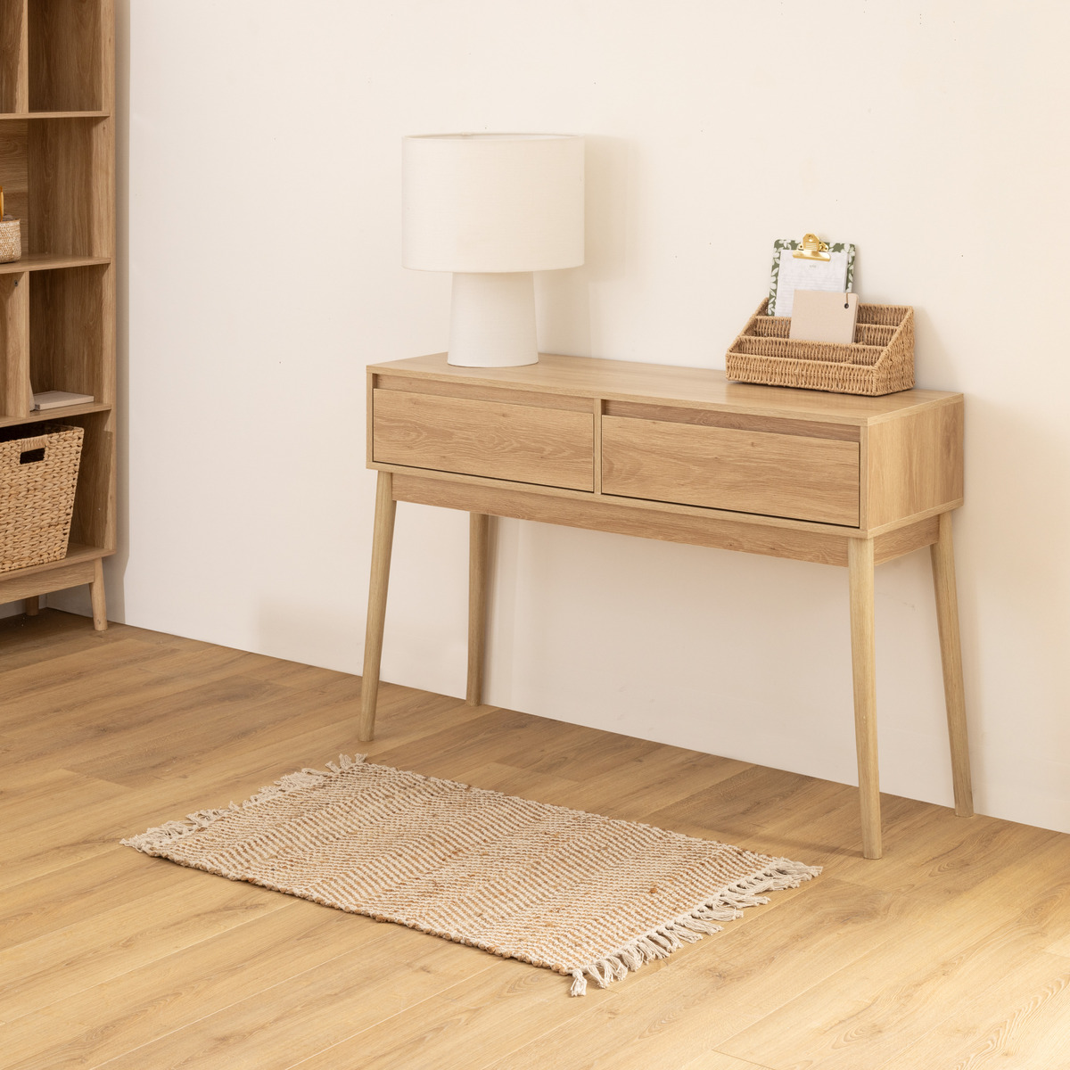 Console 2 tiroirs effet chêne naturel ABANA beige, 5FIVE SIMPLY SMART