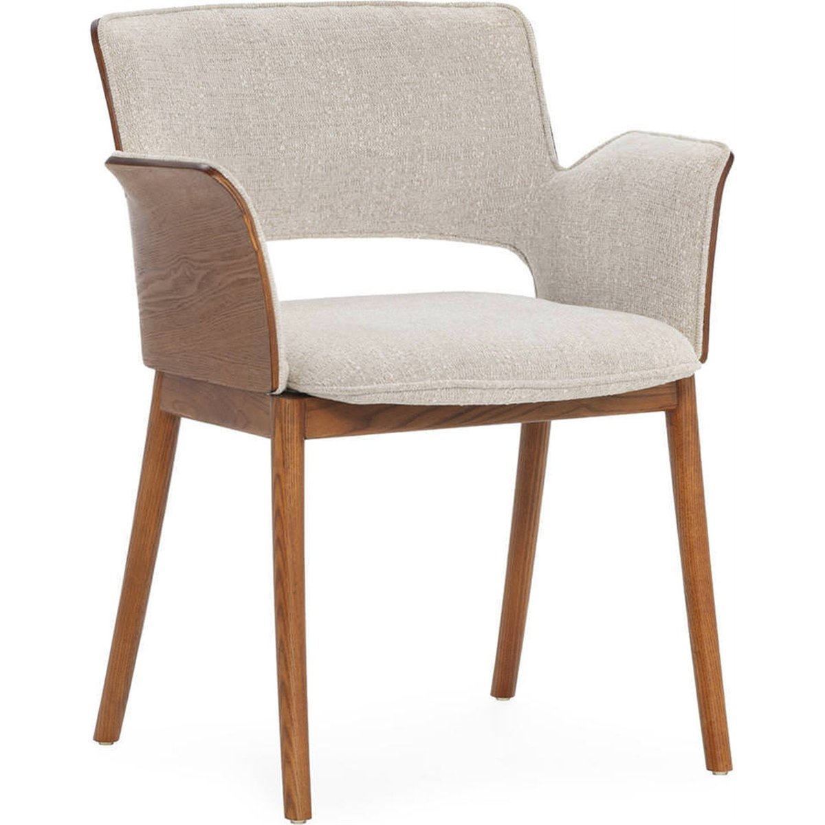 Chaise en bois et tissu noyer et blanc cassé, RECOLLECTION