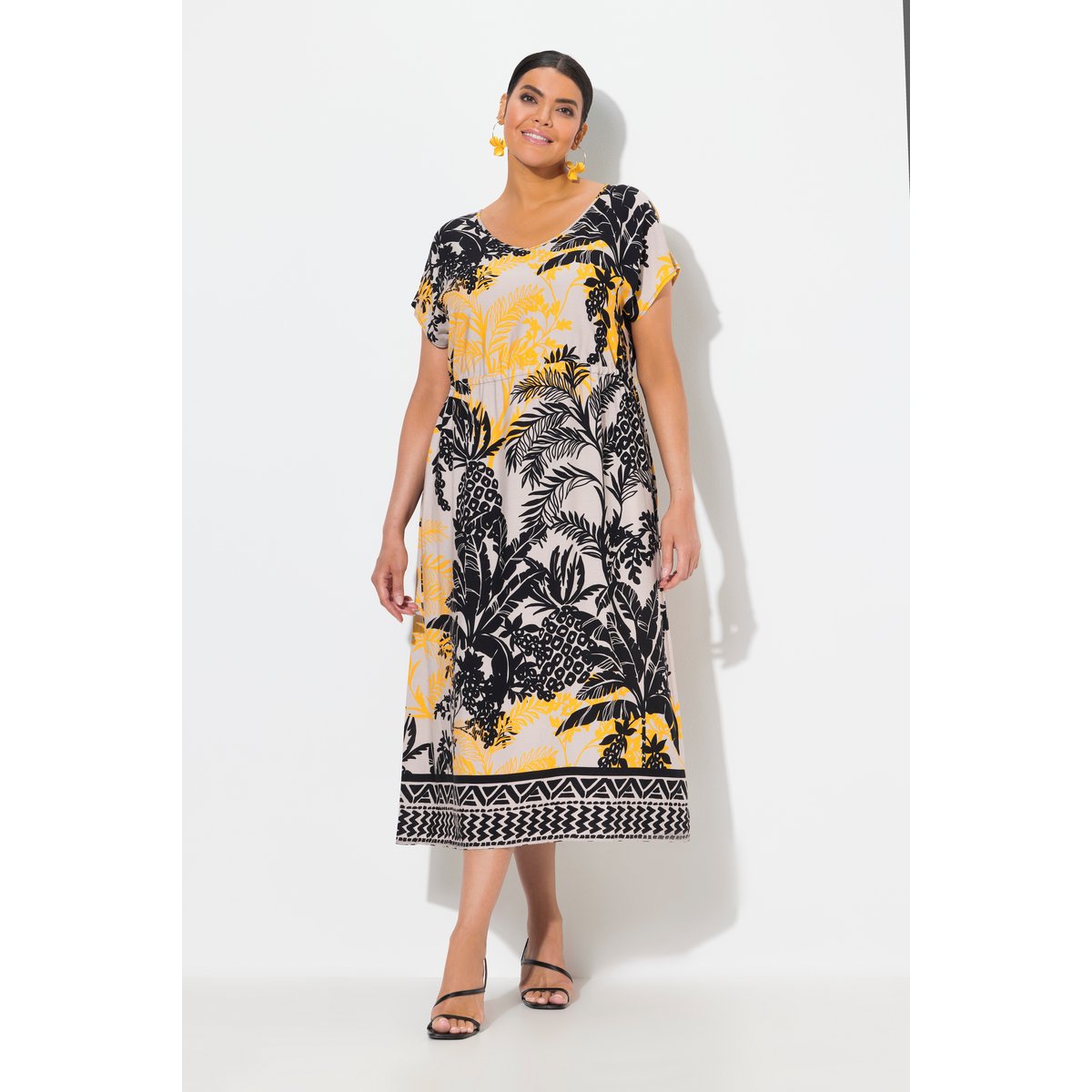 Robe maxi sans manches. Col en V et cordon gris beige, ULLA POPKEN