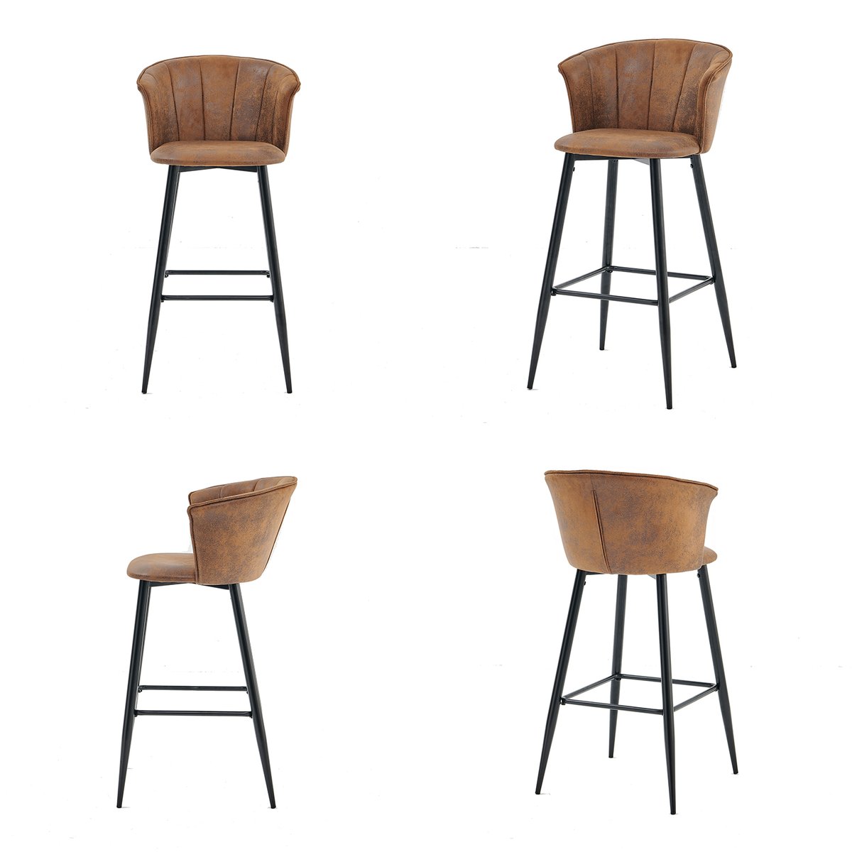 Lot de 6 tabourets de bar rétro industriel, DONCIC marron, MEUBLES COSY