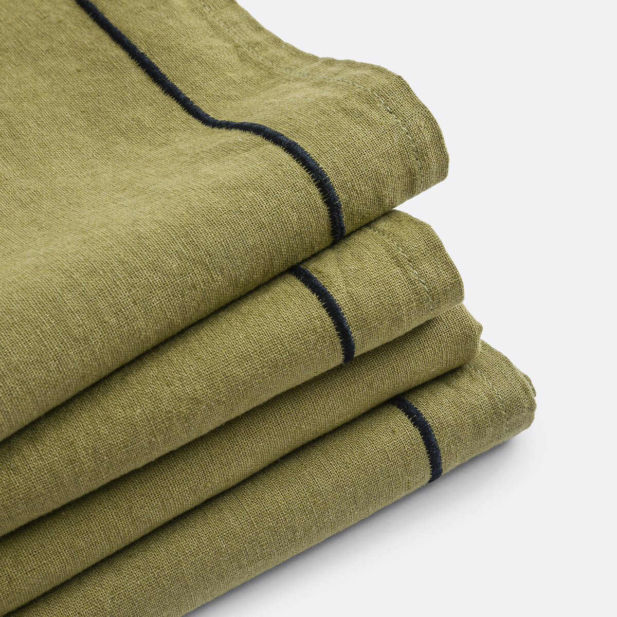 Lot de 4 serviettes de table en lin et coton lavé MÉTIS BOURDON vert pesto, LA REDOUTE INTERIEURS
