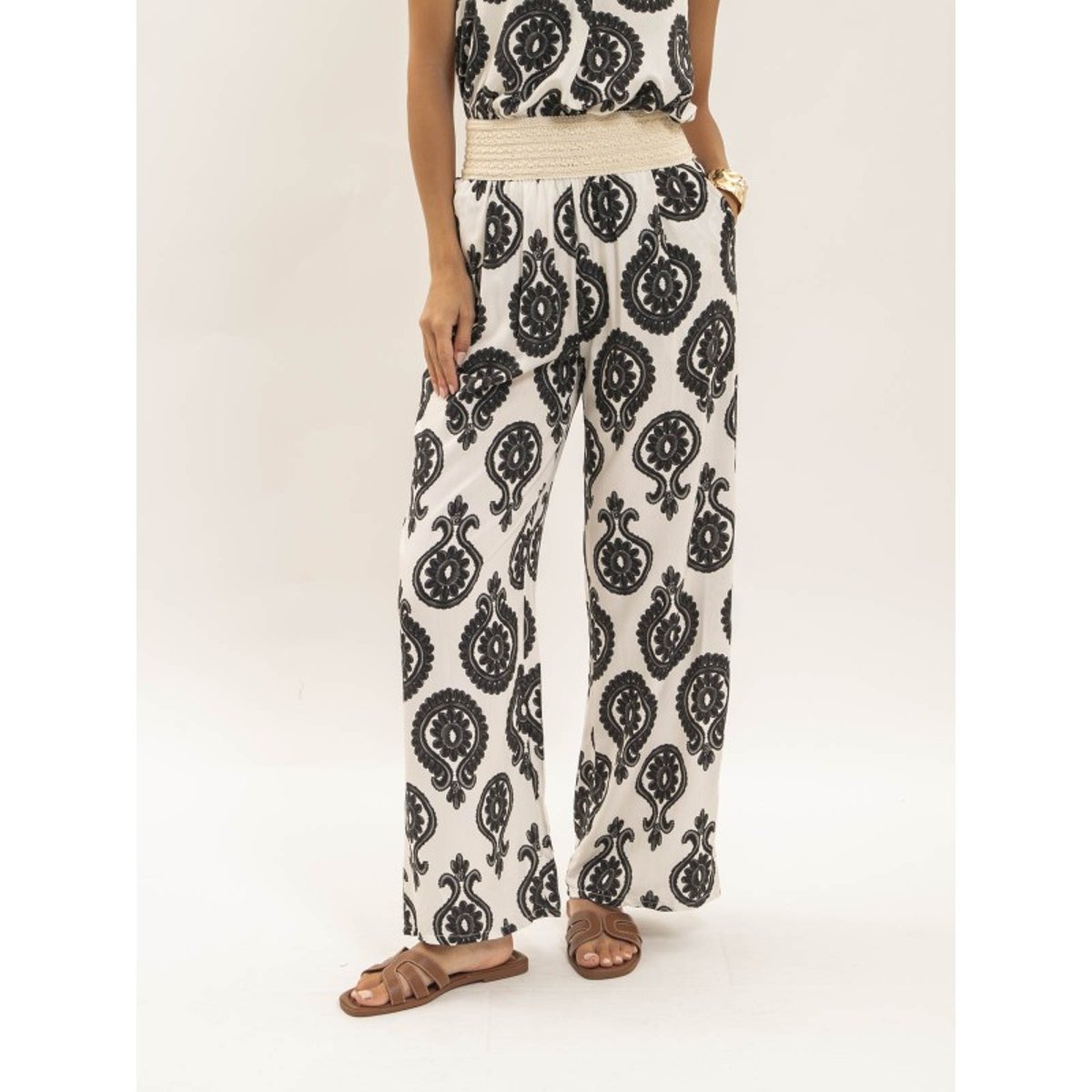Pantalon Fluide Motifs Emiline noir, DONA LISA
