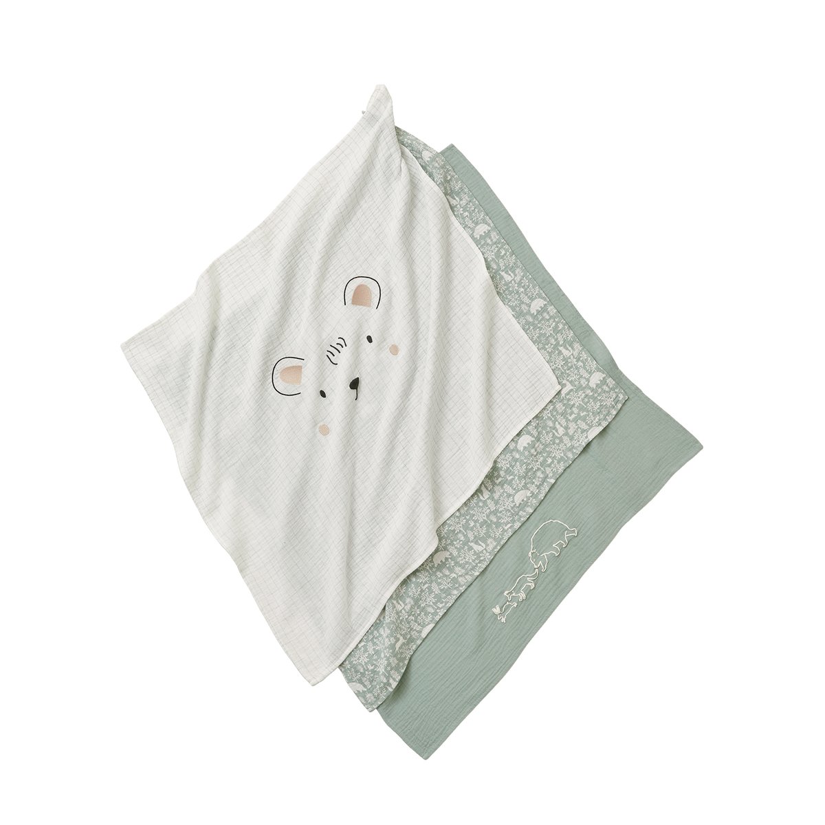 Lot de 3 langes en gaze de coton DANS LES BOIS multicolore, VERTBAUDET