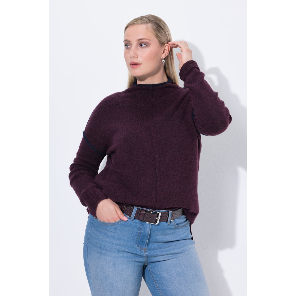 Ceinture en cuir, gaufrage peau de serpent rouge vin foncé, ULLA POPKEN