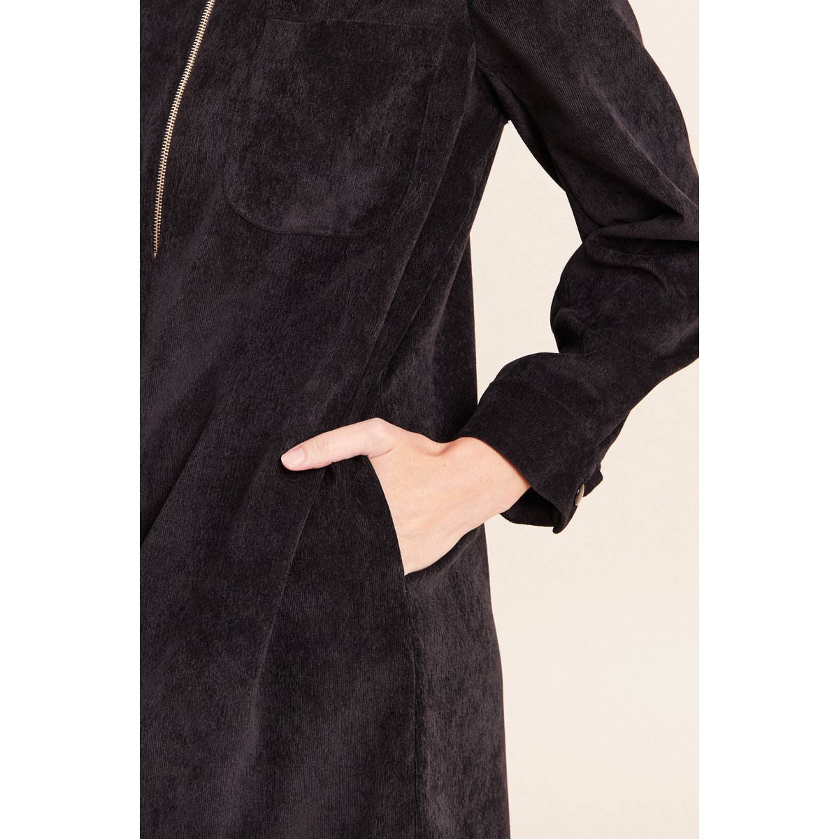 Robe droite courte velours col chemise noir, BREAL