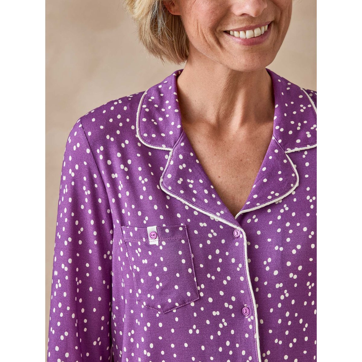 Pyjama femme col tailleur imprimé prune, DAXON