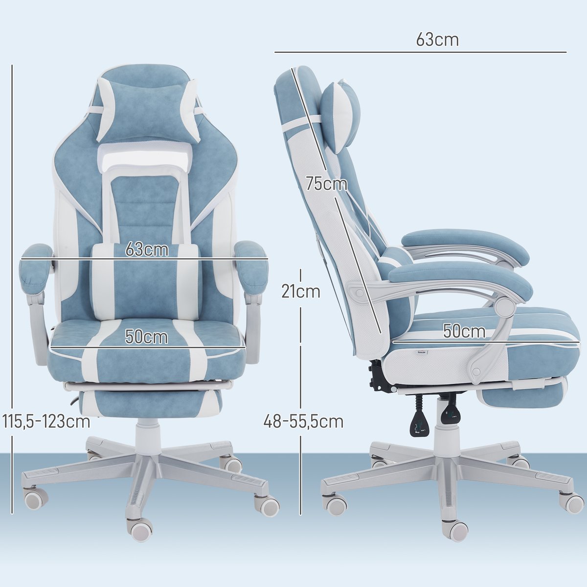 Fauteuil gaming Polyuréthane Bleu bleu, HOMCOM