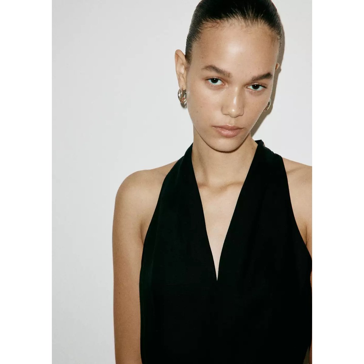 Robe midi évasée bicolore noir, MANGO