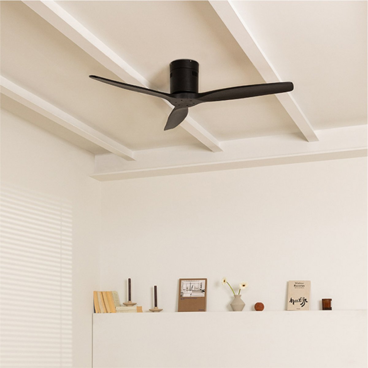 Ventilateur de plafond 40W sans lumière avec télécommande WIND CALM NATURAL WOOD noir/noir, CREATE