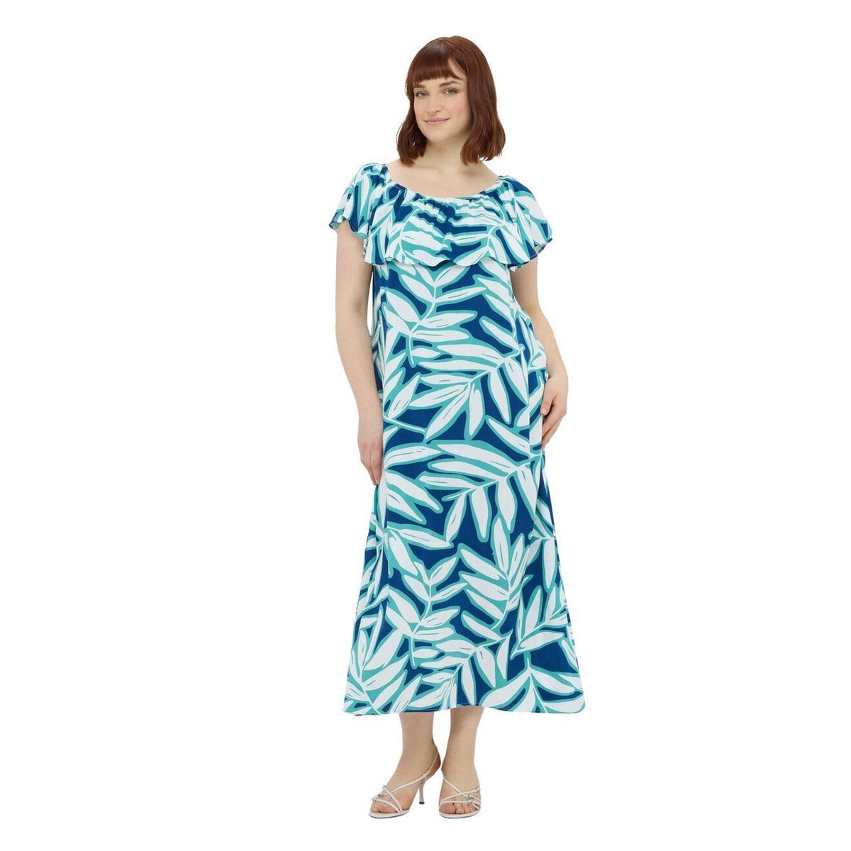 Robe à épaules dénudées avec imprimé bleu, FIORELLA RUBINO