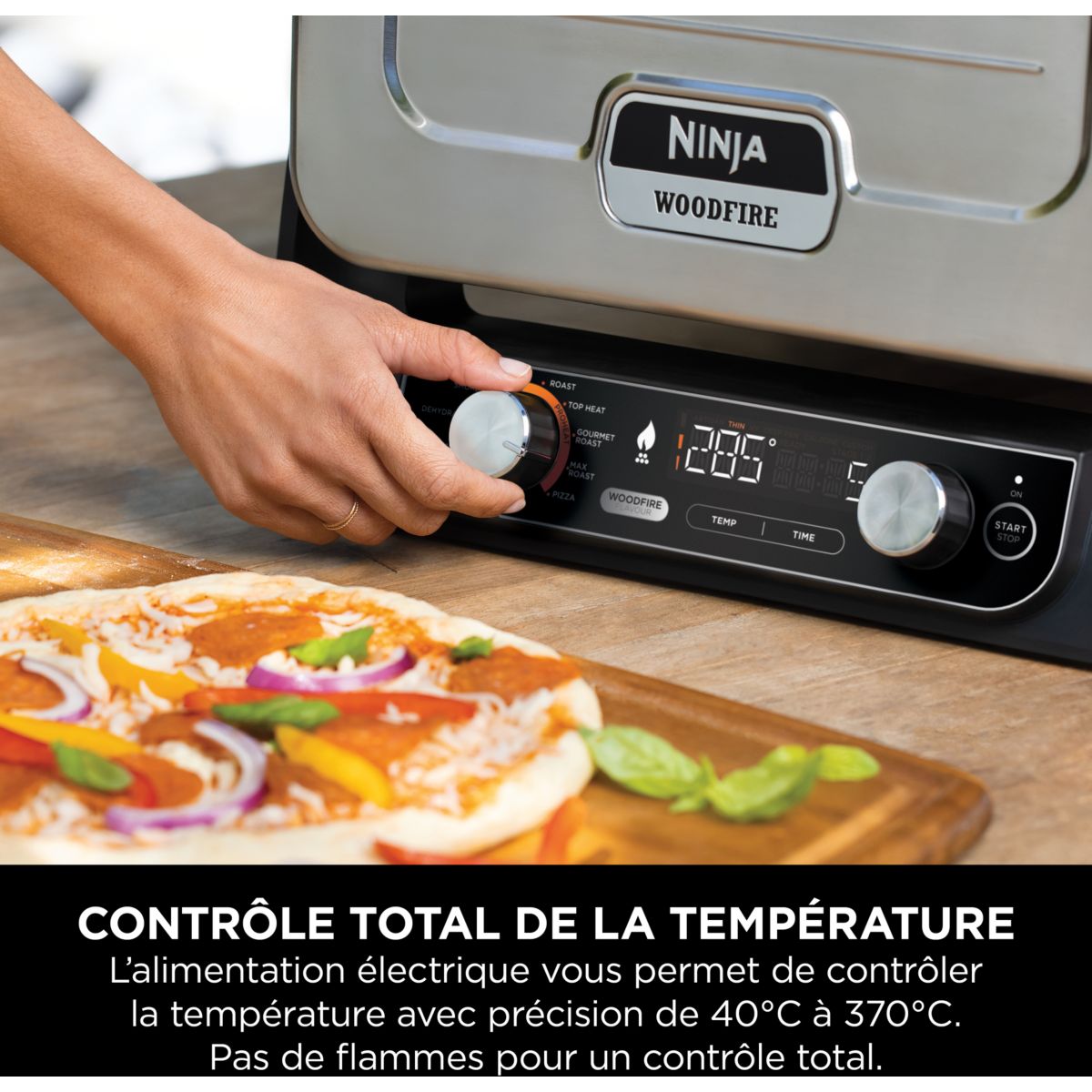 Four à pizza électrique Woodfire OO101EU orange inox, 1 pizza 30 cm, préchauffage 15 min, jusqu'à 370°C couleur unique, NINJA