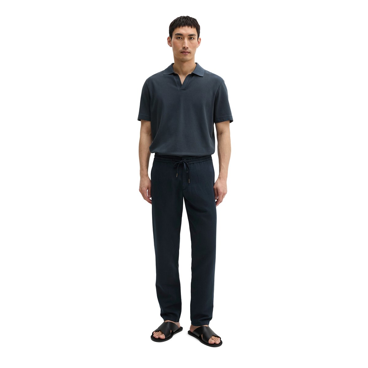 Chino modèle Osby Jogger tapered en mélange de lyocell et de lin bleu foncé, MARC O'POLO