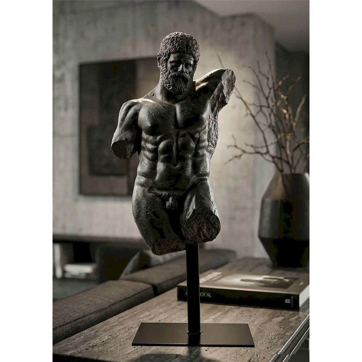 Buste homme sculpture socle métal INDUSTRIAL noir, RECOLLECTION
