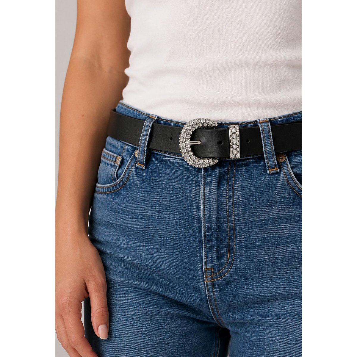 Ceinture adora femme en cuir à boucle strassée ADORA noir, DEELUXE