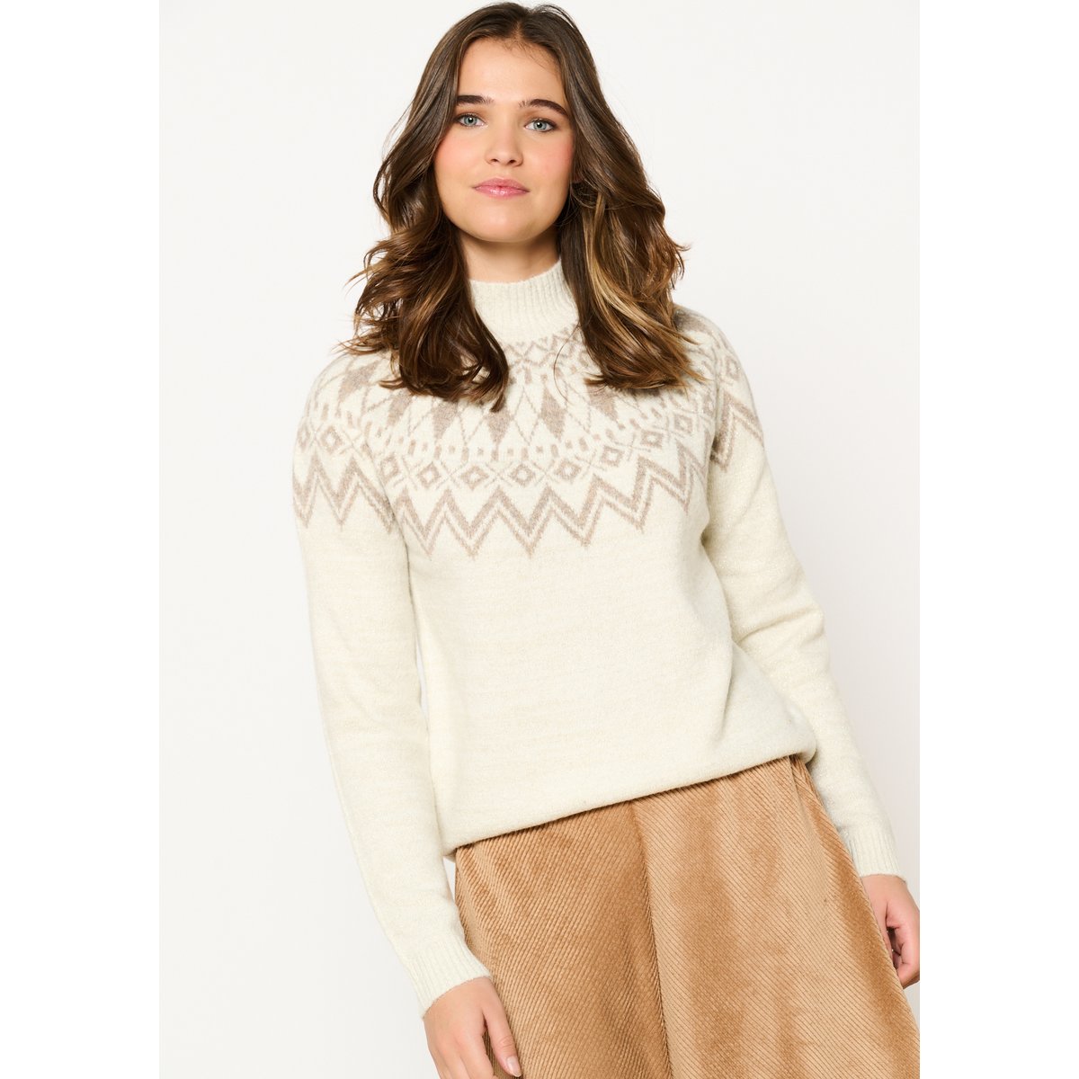 Pull en jacquard avec fil textile blanc casse, LOLALIZA
