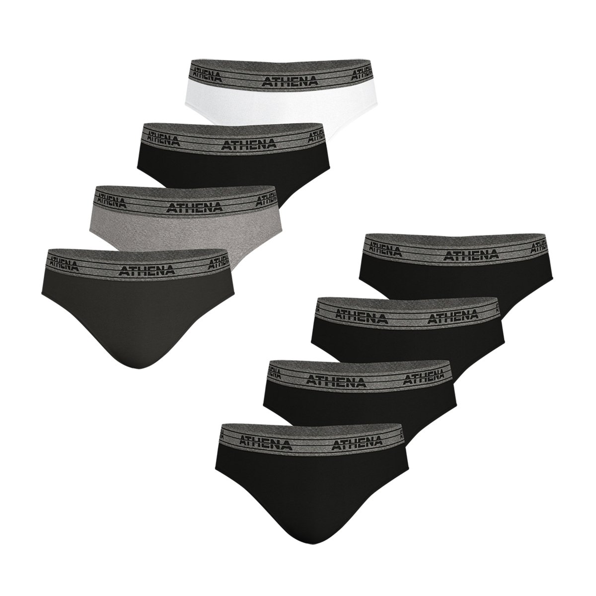 Maxi Lot De 8 Slips Basic Coton gris/noir/blanc, ATHENA